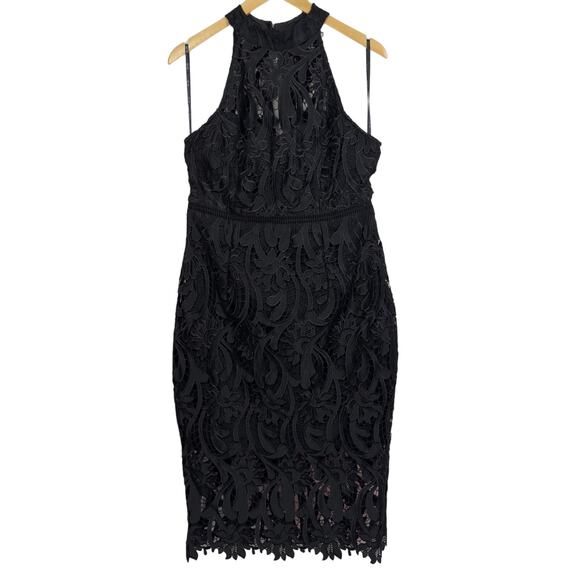 Bardot Isa Crochet Lace Cocktail Sheath Dress French Black Size L 10 NWT - Picture 9 of 12